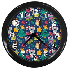 Colorful Funny Christmas Pattern Wall Clock (black) by Vaneshart