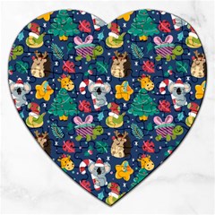 Colorful Funny Christmas Pattern Jigsaw Puzzle (heart) by Vaneshart