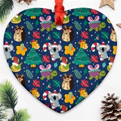 Colorful Funny Christmas Pattern Heart Ornament (two Sides) by Vaneshart