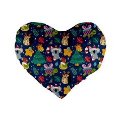 Colorful Funny Christmas Pattern Standard 16  Premium Heart Shape Cushions