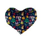 Colorful Funny Christmas Pattern Standard 16  Premium Heart Shape Cushions Back