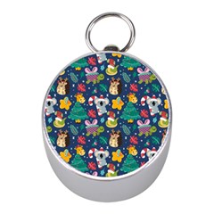 Colorful Funny Christmas Pattern Mini Silver Compasses by Vaneshart