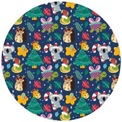 Colorful Funny Christmas Pattern Wooden Puzzle Round by Vaneshart