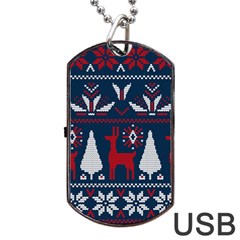 Knitted Christmas Pattern Dog Tag Usb Flash (two Sides) by Vaneshart