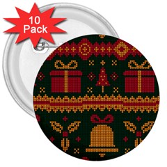 Knitted Christmas Pattern 3  Buttons (10 Pack)  by Vaneshart