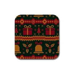 Knitted Christmas Pattern Rubber Square Coaster (4 Pack)  by Vaneshart