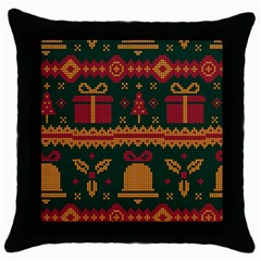 Knitted Christmas Pattern Throw Pillow Case (black) by Vaneshart