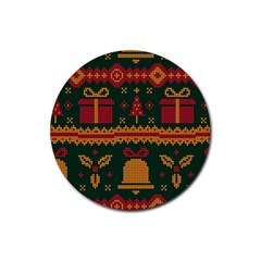 Knitted Christmas Pattern Rubber Round Coaster (4 Pack)  by Vaneshart