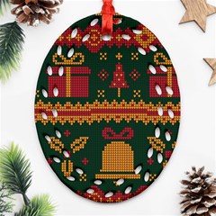 Knitted Christmas Pattern Oval Filigree Ornament (two Sides)