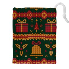 Knitted Christmas Pattern Drawstring Pouch (5xl) by Vaneshart