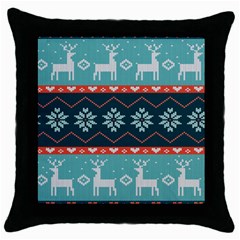 Beautiful Knitted Christmas Pattern Throw Pillow Case (black) by Vaneshart