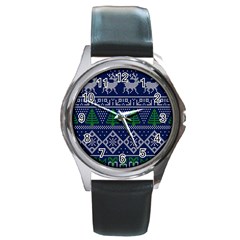 Beautiful Knitted Christmas Pattern Round Metal Watch by Vaneshart