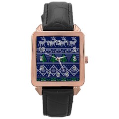 Beautiful Knitted Christmas Pattern Rose Gold Leather Watch  by Vaneshart