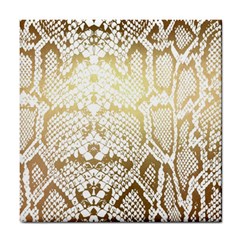 White And Gold Snakeskin Tile Coaster by mccallacoulture