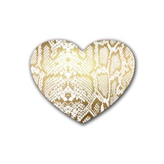 White And Gold Snakeskin Heart Coaster (4 Pack)  by mccallacoulture