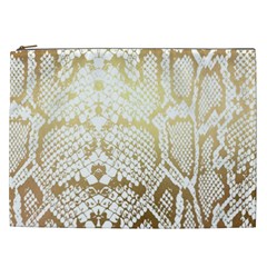 White And Gold Snakeskin Cosmetic Bag (xxl) by mccallacoulture