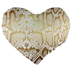 White And Gold Snakeskin Large 19  Premium Flano Heart Shape Cushions by mccallacoulture