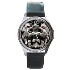 Monster Sculpture Extreme Close Up Illustration 2 Round Metal Watch by dflcprintsclothing