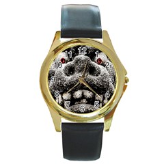 Monster Sculpture Extreme Close Up Illustration 2 Round Gold Metal Watch by dflcprintsclothing