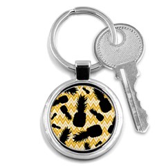 Ananas Chevrons Noir/jaune Key Chain (round) by kcreatif