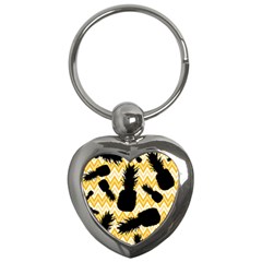 Ananas Chevrons Noir/jaune Key Chain (heart) by kcreatif