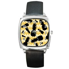 Ananas Chevrons Noir/jaune Square Metal Watch by kcreatif