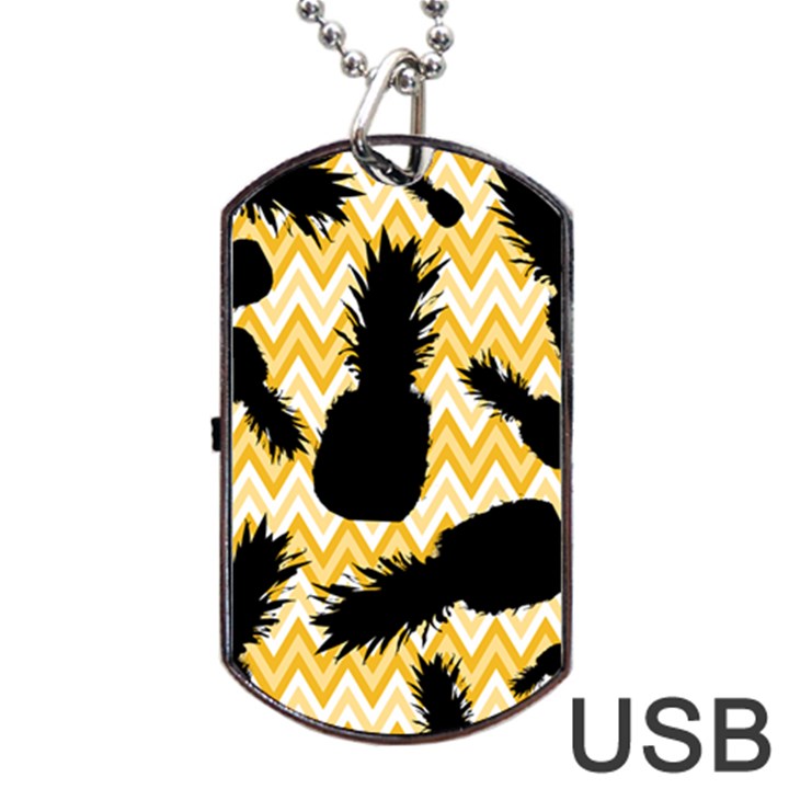 Ananas Chevrons Noir/Jaune Dog Tag USB Flash (Two Sides)