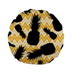 Ananas Chevrons Noir/jaune Standard 15  Premium Round Cushions by kcreatif