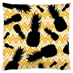 Ananas Chevrons Noir/jaune Large Flano Cushion Case (one Side) by kcreatif