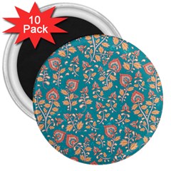 Teal Floral Paisley 3  Magnets (10 Pack)  by mccallacoulture