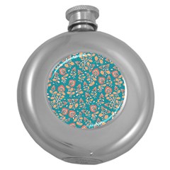 Teal Floral Paisley Round Hip Flask (5 Oz) by mccallacoulture