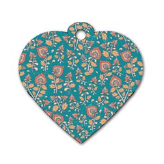 Teal Floral Paisley Dog Tag Heart (two Sides) by mccallacoulture