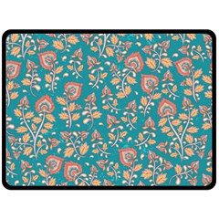 Teal Floral Paisley Double Sided Fleece Blanket (large)  by mccallacoulture