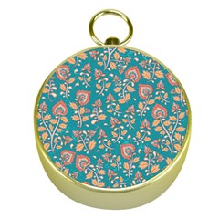 Teal Floral Paisley Gold Compasses by mccallacoulture