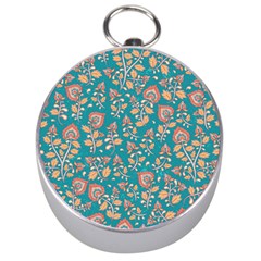 Teal Floral Paisley Silver Compasses by mccallacoulture