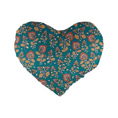 Teal Floral Paisley Standard 16  Premium Flano Heart Shape Cushions by mccallacoulture