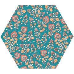 Teal Floral Paisley Wooden Puzzle Hexagon by mccallacoulture