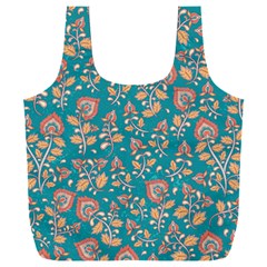 Teal Floral Paisley Full Print Recycle Bag (xxl) by mccallacoulture