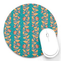 Teal Floral Paisley Stripes Round Mousepad by mccallacoulture