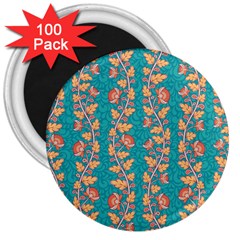 Teal Floral Paisley Stripes 3  Magnet (100 Pack) by mccallacoulture