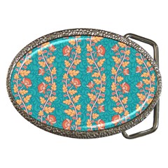 Teal Floral Paisley Stripes Belt Buckle by mccallacoulture