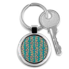 Teal Floral Paisley Stripes Key Chain (round) by mccallacoulture