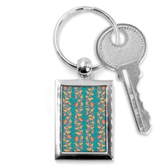 Teal Floral Paisley Stripes Key Chain (rectangle) by mccallacoulture