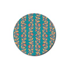 Teal Floral Paisley Stripes Rubber Coaster (round) by mccallacoulture