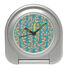 Teal Floral Paisley Stripes Travel Alarm Clock by mccallacoulture