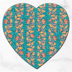 Teal Floral Paisley Stripes Jigsaw Puzzle (heart) by mccallacoulture