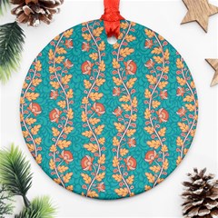 Teal Floral Paisley Stripes Round Ornament (two Sides)