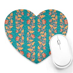 Teal Floral Paisley Stripes Heart Mousepad by mccallacoulture