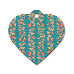 Teal Floral Paisley Stripes Dog Tag Heart (one Side) by mccallacoulture