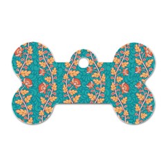 Teal Floral Paisley Stripes Dog Tag Bone (two Sides) by mccallacoulture